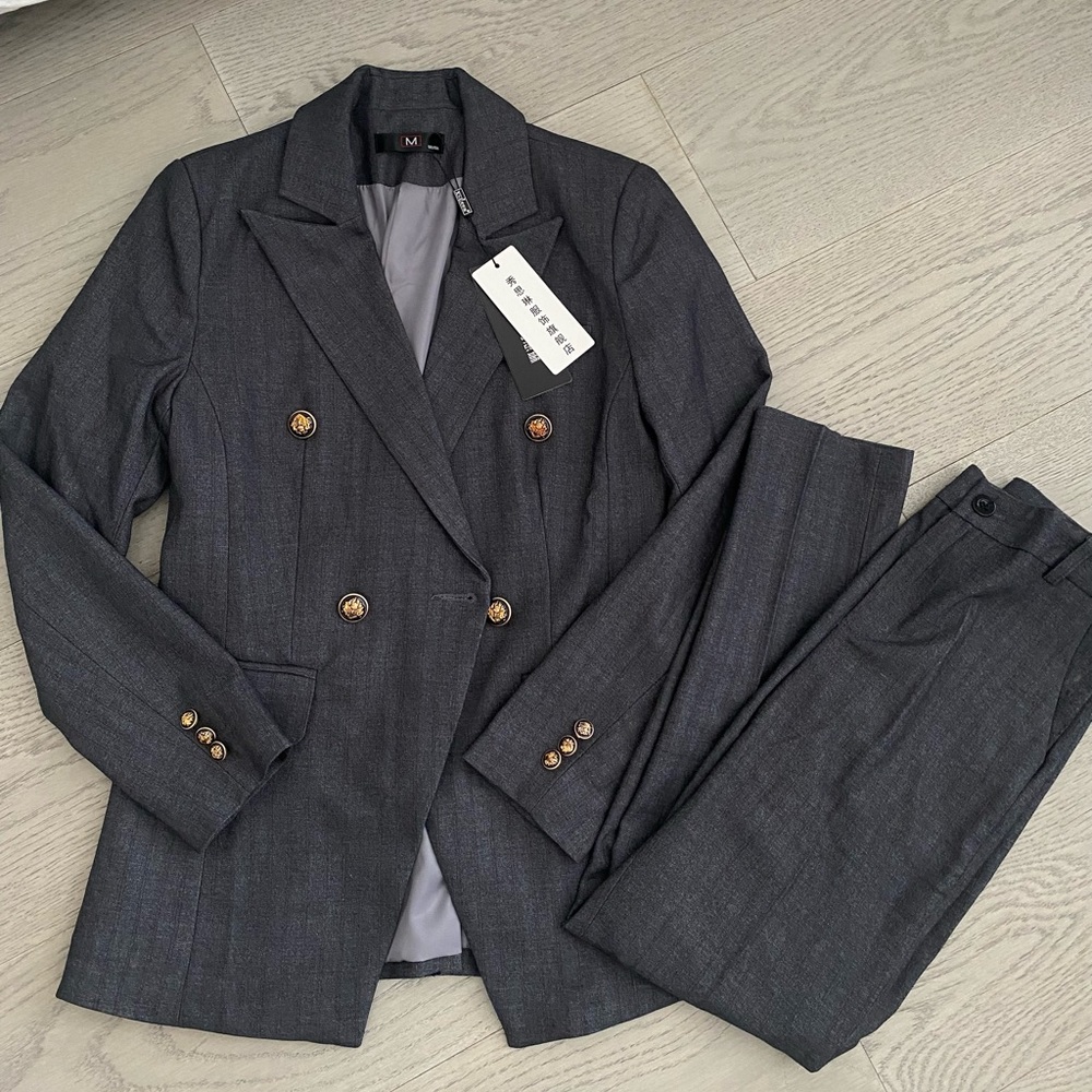 New with Tags Dark Grey Blazer Pant Suit Set Trouser Office Fits Size XXS-XS